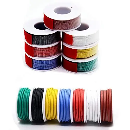 Produktbild: 0. 2mm² 24 AWG Silikon Elektrischer Draht Kabel anschließen Weich und flexibel Litzendraht aus verzinntem Kupferdraht Hohe 7 Farben je 9 Meter Spule Temperaturbeständigkeit 200 Celsius 300V