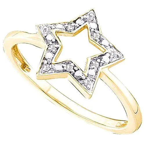 Produktbild: 0,03 karat (ctw), 14 K Gelb Gold Rundschliff weiß Diamant Damen Cluster Star Fashion Rechte Hand Ring