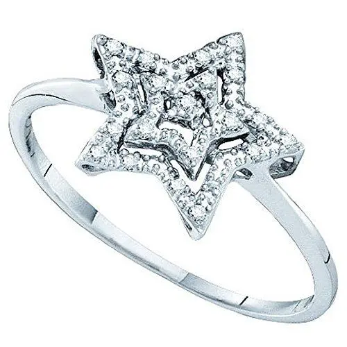 Produktbild: 0,04 Karat (ctw) 10 K Weiß Gold Rundschliff weiß Diamant Damen Cluster Star Ring