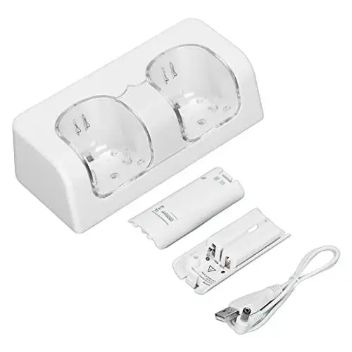Produktbild: 01 02 015 Akku-Fernaufladung, leicht verschleißfester Ständer Ladestation stabil tragbar mit Netzkabel für Wii-Spiele-Fernbedienung(Weiß)