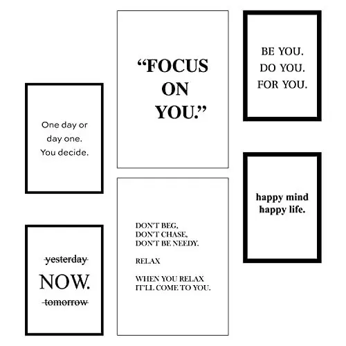 Produktbild: 01 Posterset 2 Poster DIN A3 + 4 Poster DIN A4 schwarz weiß Motivation - Affirmationen Schlafzimmer Küche Wandbild Wanddeko mit Spruch ohne Rahmen Affirmationsbilder