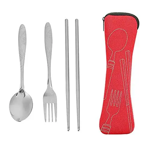 Produktbild: 01 Reisegeschirr-Set, Campinggeschirr, Edelstahl-Safe für Outdoor-Camping, Reisen, Picknick usw(rot)