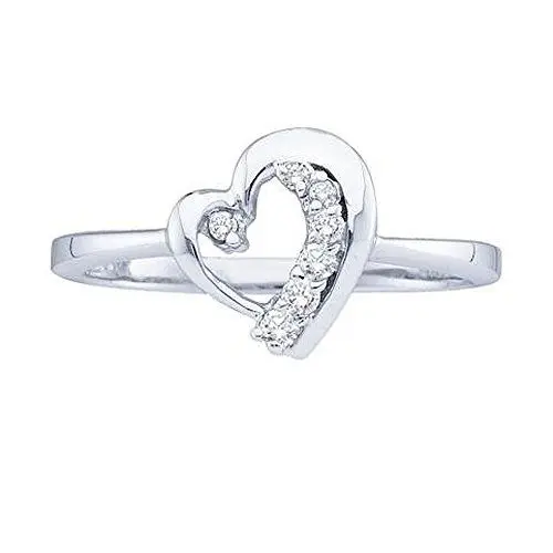 Produktbild: 0,10 Karat (ctw) mit 14 Karat Weißgold Runde Diamanten Damen Herz-Promise-Ring, 1/10 kt