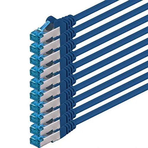 Produktbild: 0.25m - CAT6a - Netzwerkkabel blau - 10 Stück CAT 6 A Patchkabel 10000 Mbit s SFTP PIMF 500 MHz kompatibel zu CAT5 CAT6 CAT7 DSL Internet Switch Router