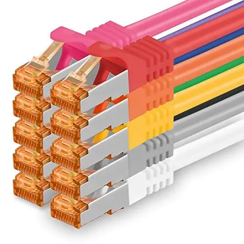 Produktbild: 0,25m - Cat.7 Netzwerkkabel 10-Farben - 10 Stück Gigabit Ethernet LAN Kabel 10000 Mbit s Patchkabel Cat7 Kabel S FTP PIMF Schirmung LSZH Cat.7 Rohkabel Rj45 Stecker Cat 6a - 10 x 0,25 Meter