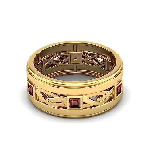 Produktbild: 0,30 ctw quadratischer Granat Gedrehtes Seilband 925 Sterling Silber Ring Herren- und Damenringe Weisheitsband Gold Vermeil, 63