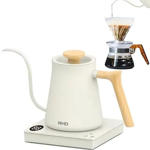 Produktbild: 0.6L Schwanenhals Elektrischer Kaffee Wasserkocher mit 40~100℃ Temperatur Einstellbar, 1000W Schnell Kochend, 304 Edelstahl Mini-Brühkaffee Wasserkocher, Gehärtetes Glas Touch-Bedienfeld, Hochgradig