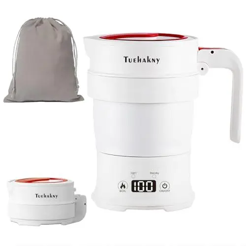 Produktbild: Elektrischer Wasserkocher, faltbar, 0,7 l, tragbar, für Camping, mit Echtzeit-Temperaturanzeige, Reisen, Silikon Auto-Stop