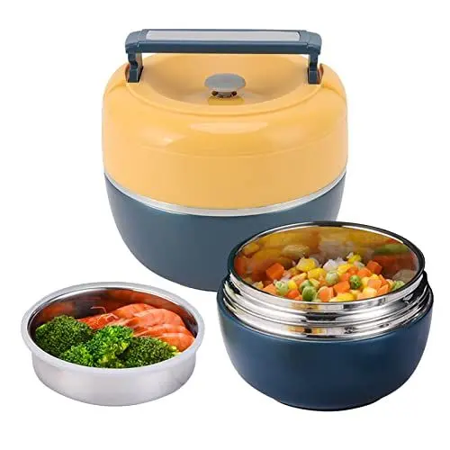 Produktbild: 0.8l Bento Box Edelstahl Für Erwachsene Kinder,Thermo Lunchbox, Thermodose Warmhalten Essen, 2-lagig Isolierte Lebensmittelbehälter, Auslaufsichere Lebensmittelaufbewahrung Für Erwachsene, Kinder