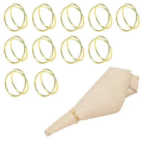 Produktbild: 0XBIT 12 Stück Runder Serviettenring Gold, Serviettenringe Gold, Serviettenringe, Doppelspiralkreis-Design, Geeignet für Party-Bankett-Abendessen