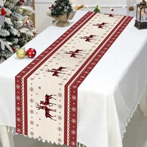 Produktbild: 0XBIT 2 Stück Tischläufer Weihnachten, 32 x 180 cm Weihnachtstischdecke, Elch-Muster Weinachtsdekorationen, Weinachtsdekorationen, Tisch Dekoration, Weihnachtstischdeko, Weihnachtstischläufer