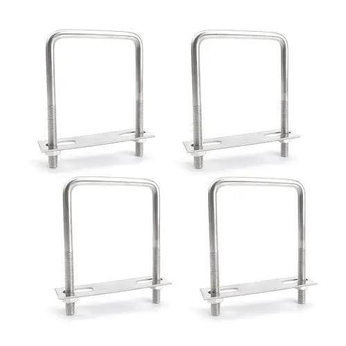 Produktbild: 0XBIT Bügelschraube M8, 4 Stück 70 X 110 mm Edelstahl U Schrauben, Quadrat U Bügel mit Gewinde, mit 8 Muttern und 4 Rahmenplatten, Installation ist Stabil, für Pipeline, Feste Solarinstallation