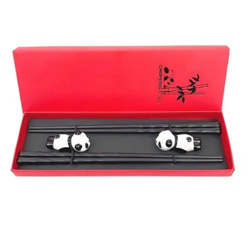 Produktbild: 0XBIT Chopsticks, 2 Stück Essstäbchen Personalisiert, Essstäbchen Wiederverwendbar, Kommt mit 2 Keramik-Panda-Essstäbchenhaltern, Chinesisches Geschirr, Geeignet für Zuhause, Restaurant und Geschenk