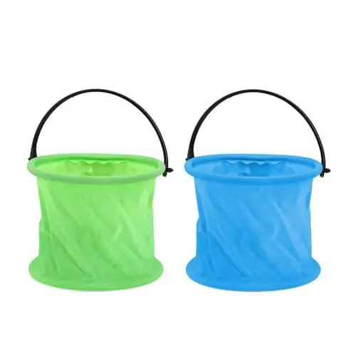 Produktbild: 0XBIT Faltbarer Sandeimer Kinder, 2 Stück Multifunktion Sandeimer für Kinder, Tragbarer Eimer Keine Fächer, Falteimer Kinder für Malen, Camping, Strand, Garten