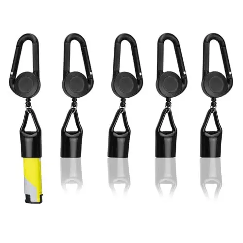 Produktbild: 0XBIT Feuerzeug Halter, 5 Stück Einstellbar Feuerzeug Anhänger, Lighter Leash, Clipper Halter mit Haken, Anti-Verlust-Feuerzeug-Clip (Schwarz)