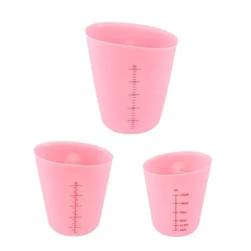 Produktbild: 0XBIT Measuring Cup, Rosa 3er-Set Silikon Messbecher, Küchenmessbecher mit Skala, Leicht, Weich, Hochtemperaturbeständig, für Heimwerker, Handwerk, Labor, Küche
