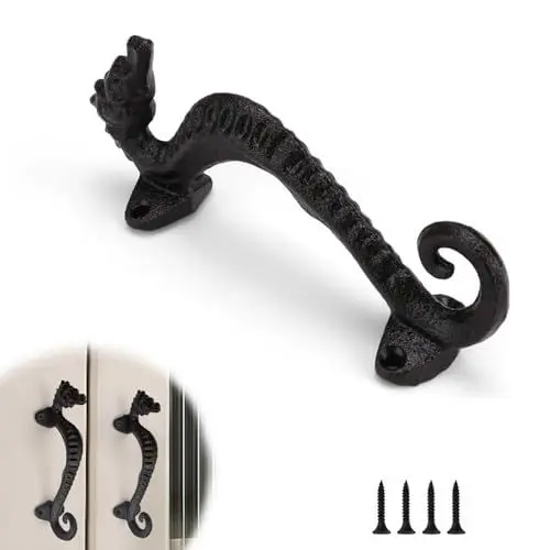 Produktbild: 0XBIT Schwarze Türgriffe, Türgriffe Klassisches Gusseisen, Türgriffe Schwarz mit Schrauben, Scheunentor Griff, Retro Design, für Lagertüren Gartentüren