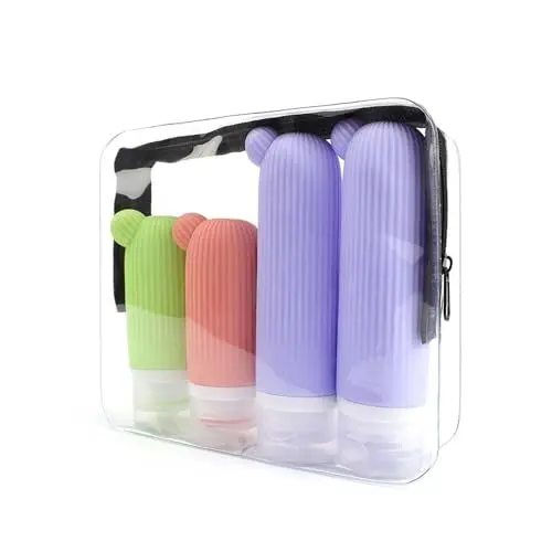 Produktbild: 0XBIT Silikon Reiseflaschen, 4 Stück Reiseflaschen zum Befüllen, 90 ml und 60 ml Reisebehälter für Flüssigkeiten, Travel Essentials, mit Aufbewahrungstasche, Platzsparend, für Reisen