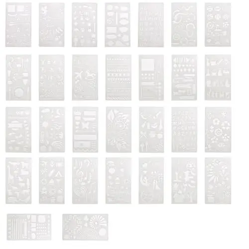 Produktbild: 0XBIT Zeichenschablonen Kinder, 30 Stück Scrapbook Zubehör, Bullet Journal Schablonen, Schablonen Set Wiederverwendbar, für DIY Handwerk Scrapbooking Malen