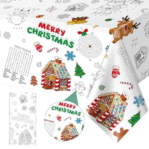 Produktbild: 1 Blatt Tischdecke zum Ausmalen Weihnachten, 137 x 274 cm Papier-Tischdecke Weihnachten, Maltischdecke für Kinder, Deko Weihnachten, Geschenkidee Weihnachten