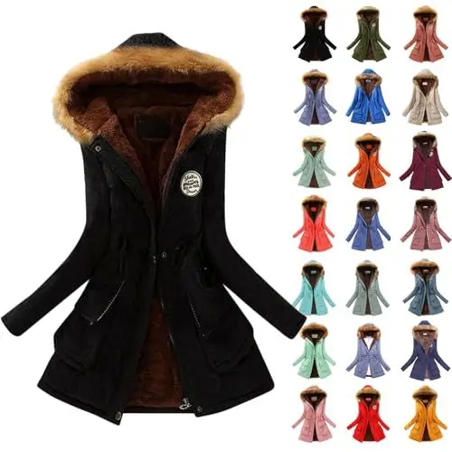 Produktbild: Sale Angebote Damen Bekleidung, Jacke Damen Sale, Winterjacke Damen Lang Warm Gefüttert Winter Warm Jacke Winterparka Teddyfell Gefütterte Mantel Parka Outdoor Jacken Herbstjacke, 1 Euro Artikel
