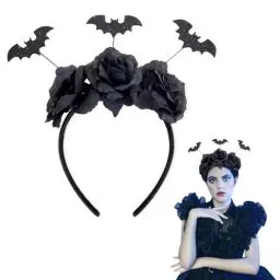 Produktbild: 1 Fledermaus Ohren Haarrif, Schwarze Bat Kopfschmuck Mit Blumen für Partyversorgungen Halloween -Kleidungsrolle -Spielen Von Stirnband Accessoires Dekorationsfeiern, Geeignet Für Frauen und MäNner
