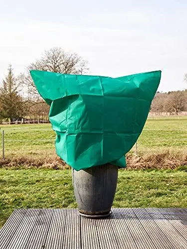 Produktbild: 1 Frostschutzbeutel mit Reißverschluss und Kodelzug, Winterschutz für Pflanzen, Kübelpflanzensack, Vlies-Schutzhaube, grün (140x140 cm, 90 cm Durchmesser)