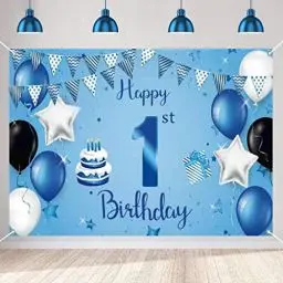 Produktbild: 1. Geburtstag Banner 1 Geburtstag Deko Blau Party Dekoration Junge, Stoff Schild Poster 1. Jahrestag Party Geburtstagsbanner Tischschmuck Plakat