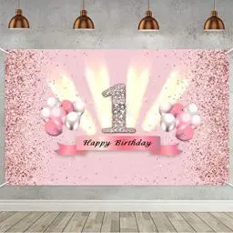 Produktbild: 1. Geburtstag Banner 1 Geburtstag Deko Mädchen, Stoff Schild Poster 1. Jahrestag Party Geburtstagsbanner Tischschmuck Plakat, Glitzern Rosa Party Dekoration
