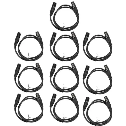 Produktbild: 1 M Langes DMX-Kabel, 10er-Pack DMX-Kabel mit XLR-Stecker auf Buchse, 3-poliges DMX512-Bühnenlichtkabel mit XLR-Stecker auf Buchse für Bühnen- und DJ-Beleuchtungskörper