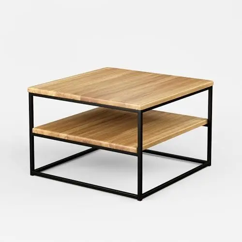 Produktbild: 1 Original BestLoft® Couchtisch Boston Beistelltisch Industriedesign Loft (Eiche Hell Natur + Gestell Schwarz + Doppel-Platte)