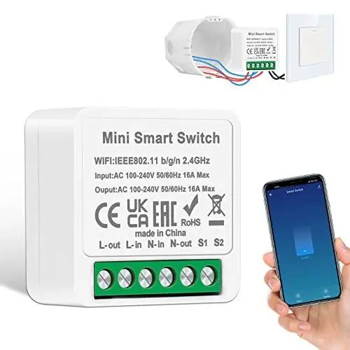 Produktbild: 1 PCS CNBINGO Smart Lichtschalter Modul 1 Weg/2 Wege, Mini DIY WLAN Schalter Passt hinter Wandschalter, Smart Switch Kompatibel mit Alexa Echo, Google Home, Smart Life, Neutralleiter Erforderlich