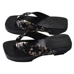 Produktbild: 1 Paar Damen Japanische Sandalen High Heel Platform Keil Flip- Flops Hölzerner Clog Sandalen Sommer Böhmischen Strand Outdoor Mode Schuhe (24. 5 cm 7. 5US 38. 5EU 5UK)