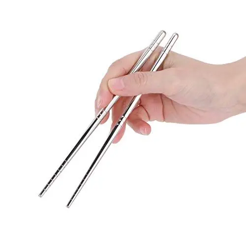 Produktbild: Fdit Edelstahl Essstäbchen 17,5 Cm Wiederverwendbare Lebensmittel Essstäbchen Küchengeschirr, Spülmaschinenfest, Silber