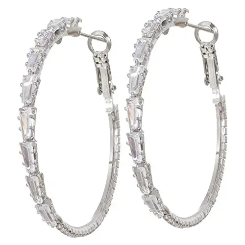 Produktbild: 1 Paar Große Creolen Ohrringe Zirkon Ohrring Creolen Damen Ohrringe Braut Ohrringe Zirkon Creolen Ohrring Silber Creolen Damenschmuck Ohrschmuck Kupfer ROMISBABA