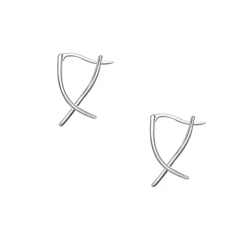 Produktbild: 1 Paar Linie Kreuz Ohrringe Silberne Ohrringe kolczyki damskie Ohrring-Schmuck Ohrmanschetten für Frauen baumelnde Ohrringe Linie Kreuzohrringschmuck Mädchenlinie Kreuzohrring GALPADA