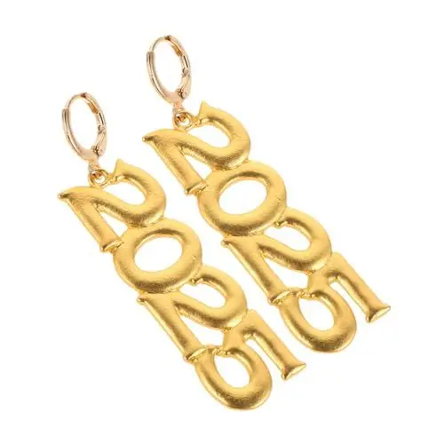Produktbild: 1 Paar Neujahrsohrringe Modische Ohrhänger Auffällige Ohrringe Stilvolle Zahlenohrringe Ohrstecker Für Damen Trendiger Ohrschmuck Kreative Ohrringe Party-ohrringe Legierung Golden JOINPAYA