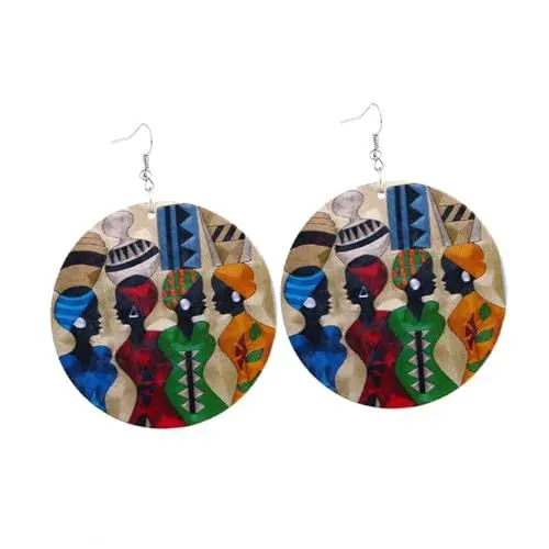 Produktbild: 1 Paar Ohrringe Afrikanischer Schmuck Für Frauen Aus Holz Bunt WRITWAA