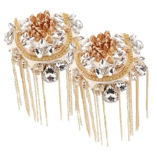 Produktbild: 1 Paar Schulterklappen Brosche mit Quastenkette Anzugbrosche mit Quaste Fransen-Schulterapplikation Schulterapplikation mit Quaste Schulterschmuck für Frauen Stoff WRITWAA