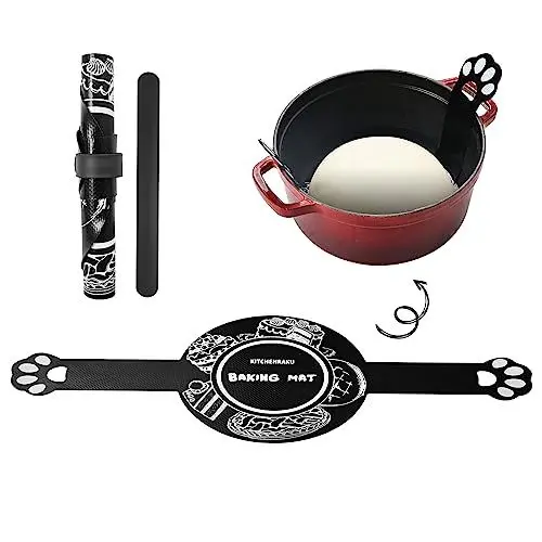 Produktbild: 1 Pack Silikon-Backmatte zum Backen von Dutch Oven-Brot, Antihaft-Silikonmatte für Backbleche, lange Griffe zum leichteren Übertragen von Teig, Silikon-Slap-Armband, Rot, von kitchenraku
