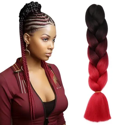 Produktbild: 1 Pcs 60cm 2-4 Töne Ombre Flechten Haar Jumbo Braids Haarverlängerung für Häkeln Flechten Haar Schwarz bis weinrot bis rot
