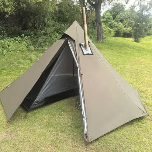 Produktbild: 1 Personen Ultraleicht Hot Tent Mit Stove Jack Tipi Zelt Outdoor Camping Firstzelte für Zeltofen Holzofen 4 Jahreszeiten Die Jagd Trekking Pyramidenzelt (Grün)