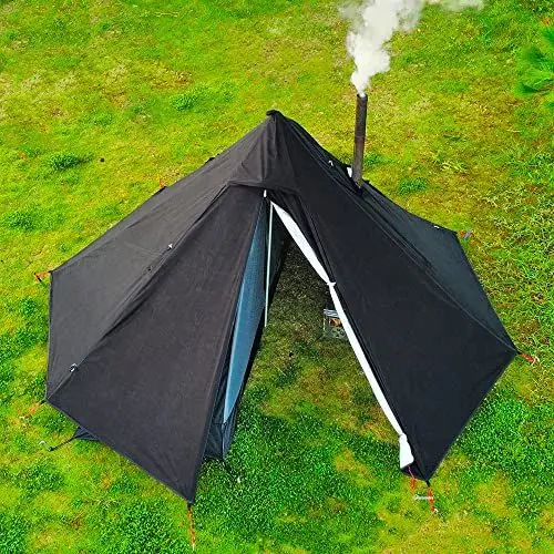 Produktbild: 1 Personen Ultraleicht Hot Tent Mit Stove Jack Tipi Zelt Outdoor Camping Firstzelte für Zeltofen Holzofen 4 Jahreszeiten Die Jagd Trekking Pyramidenzelt (Schwarz)
