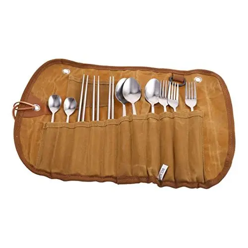 Produktbild: Happyyami Campinggeschirrset Mit Tasche Für Besteck-organizer Tragbares Essgeschirr-set Praktische Aufbewahrung Für Picknick Grillabende Und Outdoor-aktivitäten