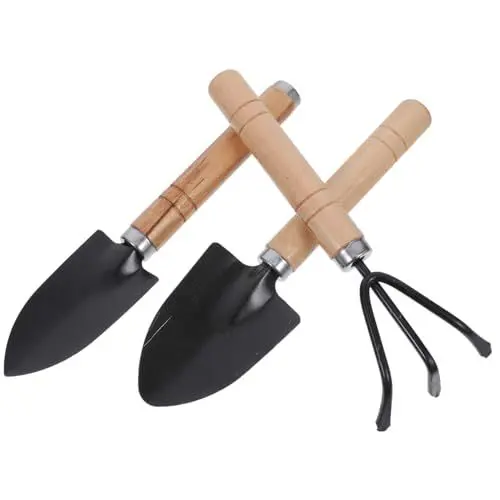 Produktbild: 1 Satz Gartenwerkzeug-set Gartenschaufel Pflanzenwerkzeuge Hochleistungs-gartenbausatz Grubber Jäter Rechen Hacke Gartenhandwerkzeuge Garten Samen Stand Handkelle Holz Black PartyKindom