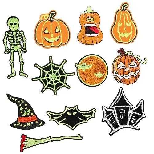 Produktbild: NUOBESTY 11 Stück Im Dunkeln Leuchtende Halloween-flicken Bestickte Aufnäher Zum Aufbügeln und Aufnähen Dekorative Reparaturflicken für Kleidung Zum Basteln