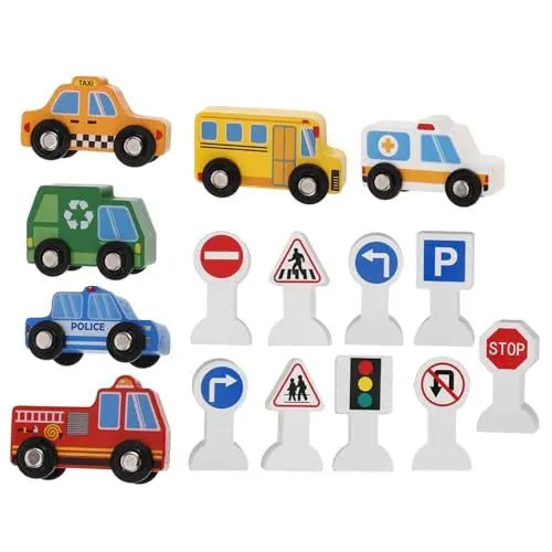 Produktbild: 1 Satz Kinderfahrzeug aus Holz verkehrszeichen verkehrszeichen Autospielzeug für Babys Spielzeugautos Holzfahrzeuge Kognitives für Kinderautos JOINPAYA