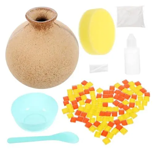 Produktbild: MUCKLILY 1 Satz Mosaikvase Trockenblumenvase Mosaikfliesen Zum Basteln Blumentopf Aus Holz Mosaikglasstücke DIY Blumenvase Buntglas-mosaik-Set Blumenarrangement Kind Keramik Hölzern