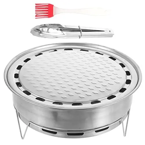 Produktbild: 1 Satz Tragbarer Grill Grillversorgung Im Freien Holzkohleraucher Grillofen Mini-holzkohlegrill Camping-holzkohlegrill Tischgrill Zubehör Rostfreier Stahl Draussen Tee Kochen
