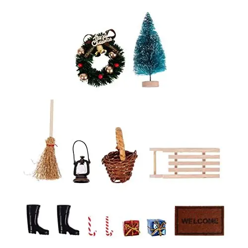 Produktbild: 1 Satz Weihnachtliche Mini-dekorationen Miniatur-weihnachtsschmuck Kleine Weihnachtsfiguren Zubehör Für Puppenhäuser Mini-zuckerrohr Holz Kind Haushalt Weihnachtsutensilien